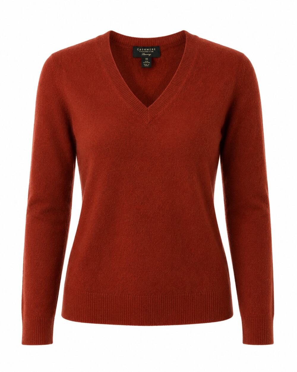 Charter Club Luxury 100% Cashmere V Neck Sweater XS Rust Orange Long Sleeve